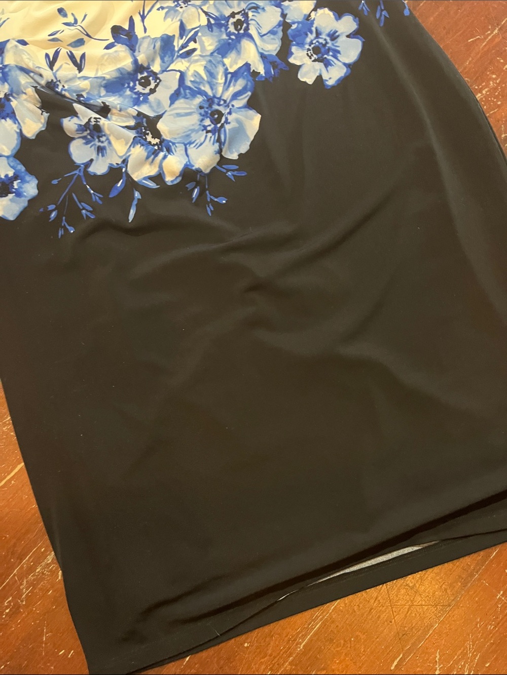 Ralph Lauren Black and Cream Midi Dress with Blue Floral Print - Picture 9 of 10
